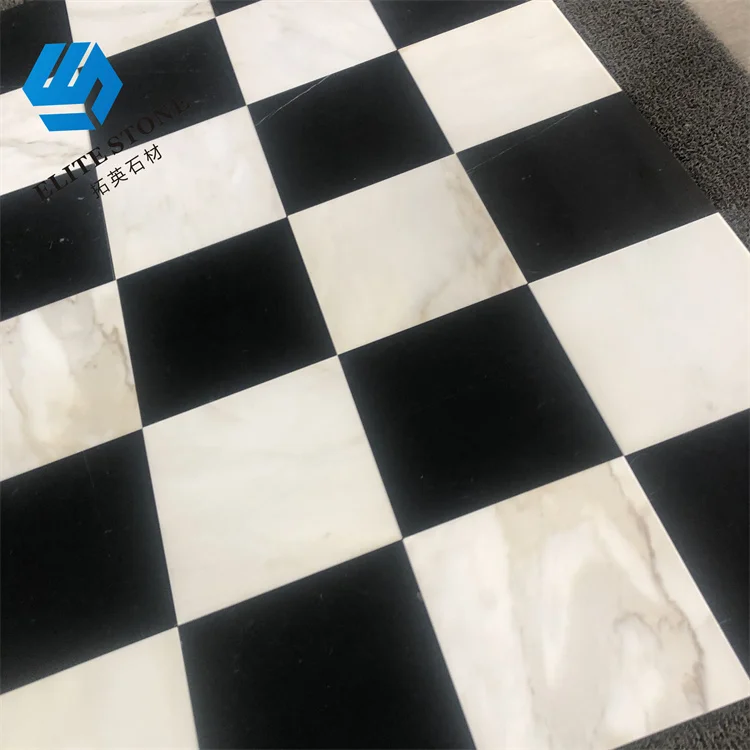White Marble And Black Marble Checker Flooring Tiles
