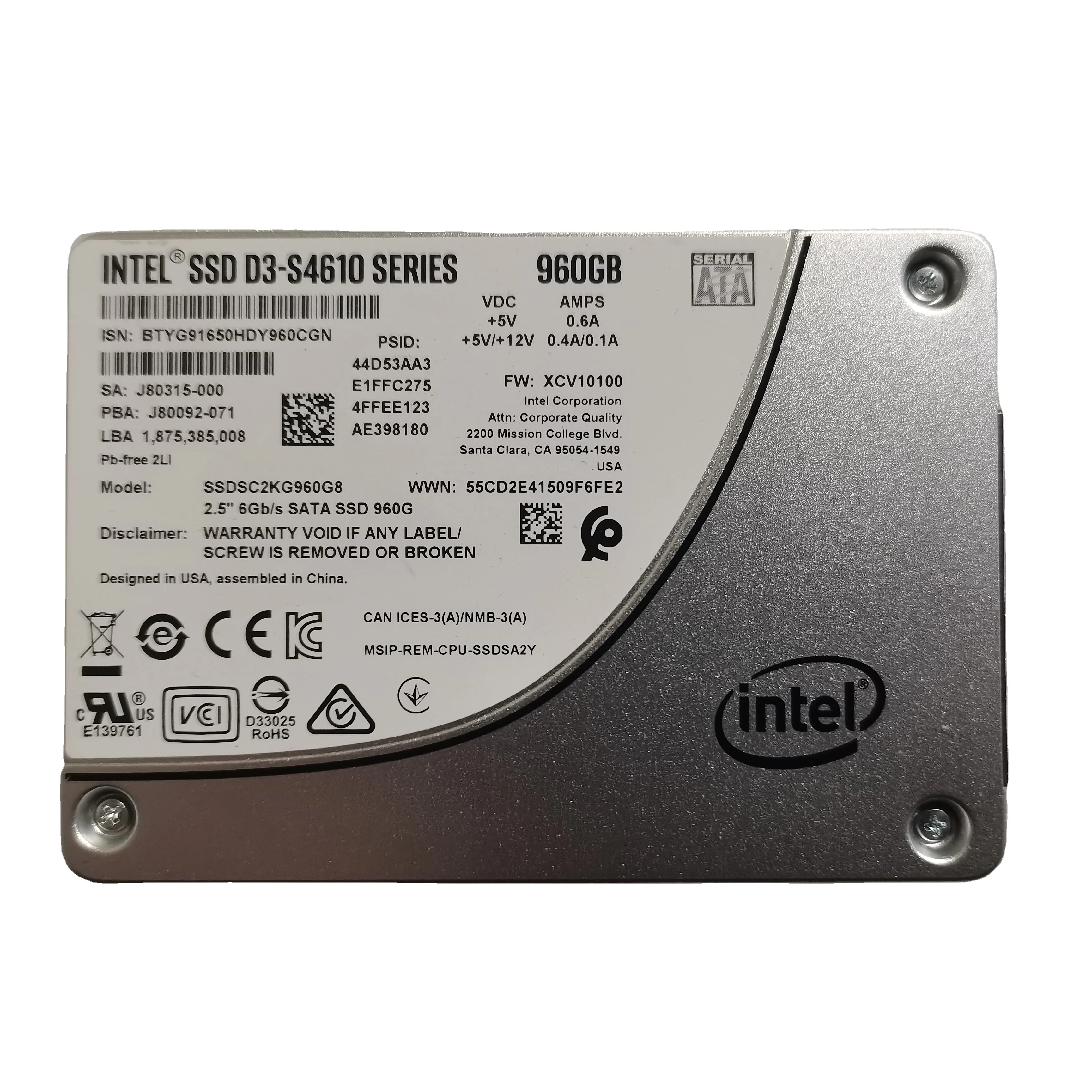 Для сервера I-ntel SSD D3-4610 Серии 960 ГБ это BTYG91650HDY960CGN J80315-000 XCV10100 SSDSC2KG960GB 6 Гбит/с-стат