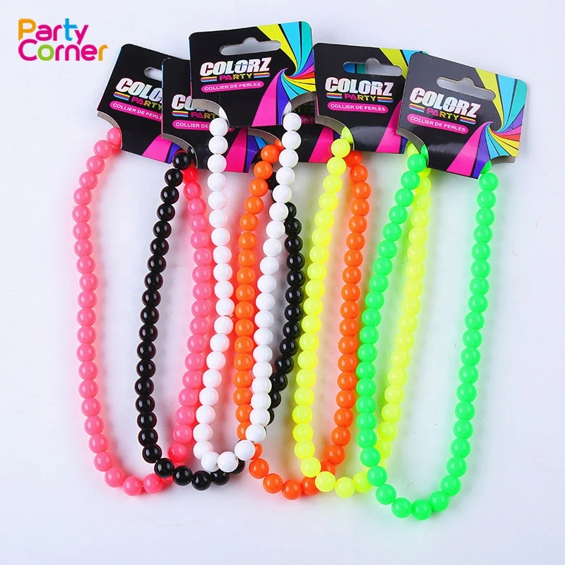 Multicolour Plastic Jewelry for Girls Women Neon Beads Beaded Necklace for 70s 80s Party Dress Accessories