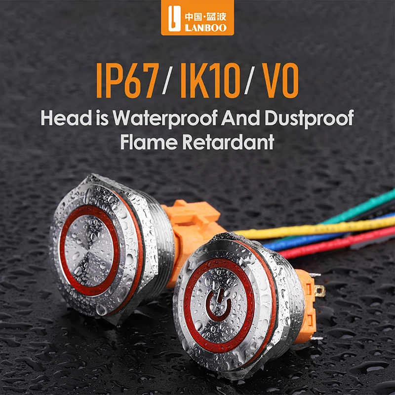  LANBOO 25/28/3 мм ON-OFF SPST фиксация DPDT или мгновенный металлический кнопочный переключатель со светодиодным двойным светодиодом триколор и другие цвета
