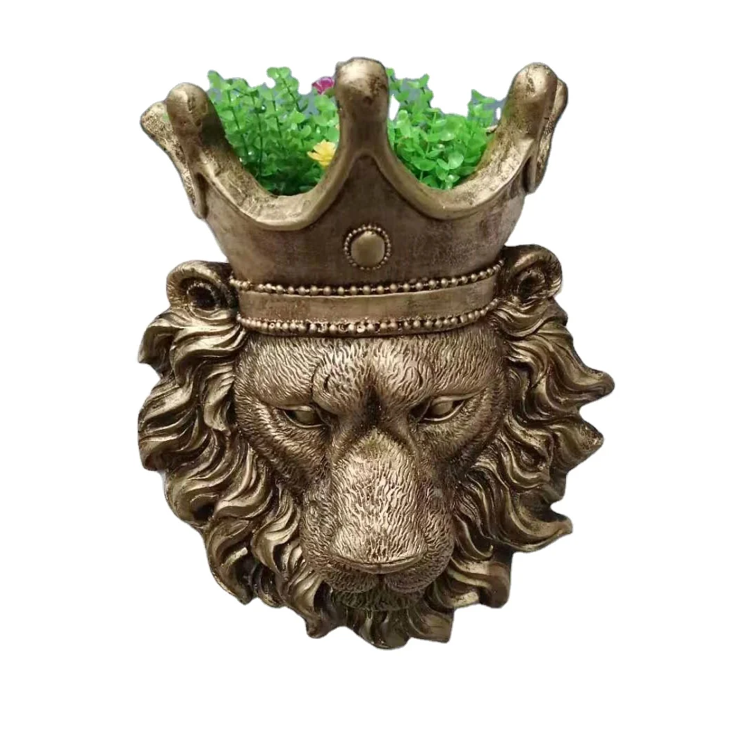 Wholesale Modern Europe Decorative Creative Succulents Gold Animal Lion Head Shape Flower Ceramic Pots For Plant