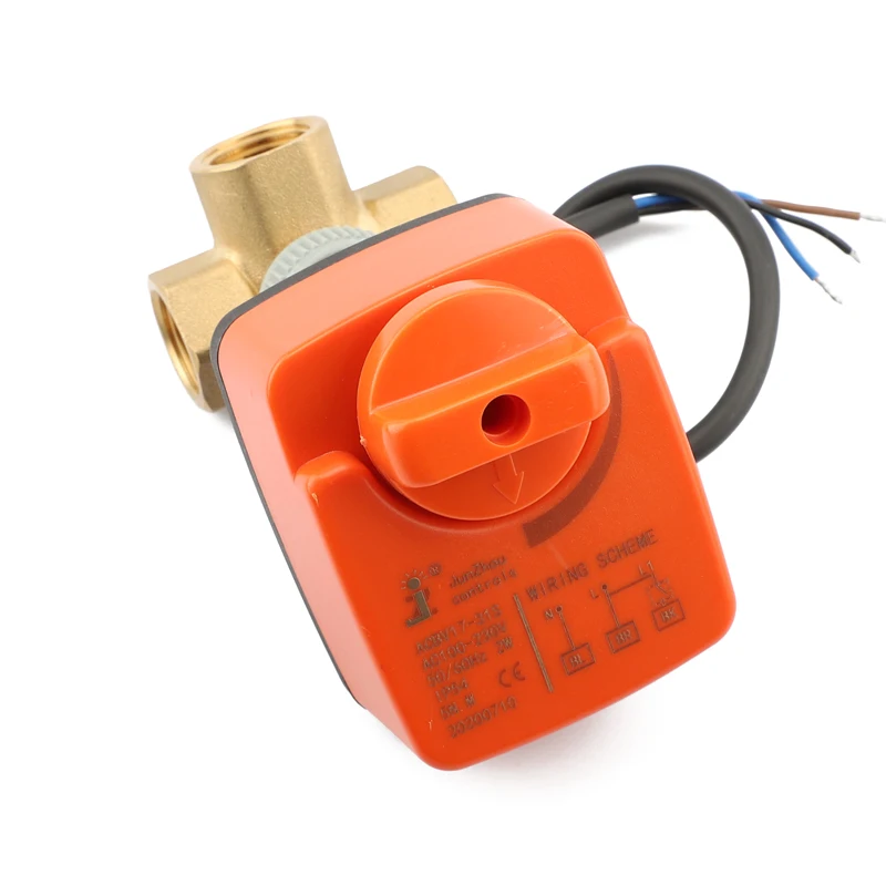 Manual Switch Electric Actuator AC110V/AC220V DN15 Three-Way Brass Ball Valve for Water Media ODM Supported