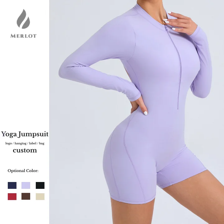 Hollow back half-open zipper jumpsuit peach buttocks sports fitness big backless quick-drying one-piece yoga clothing