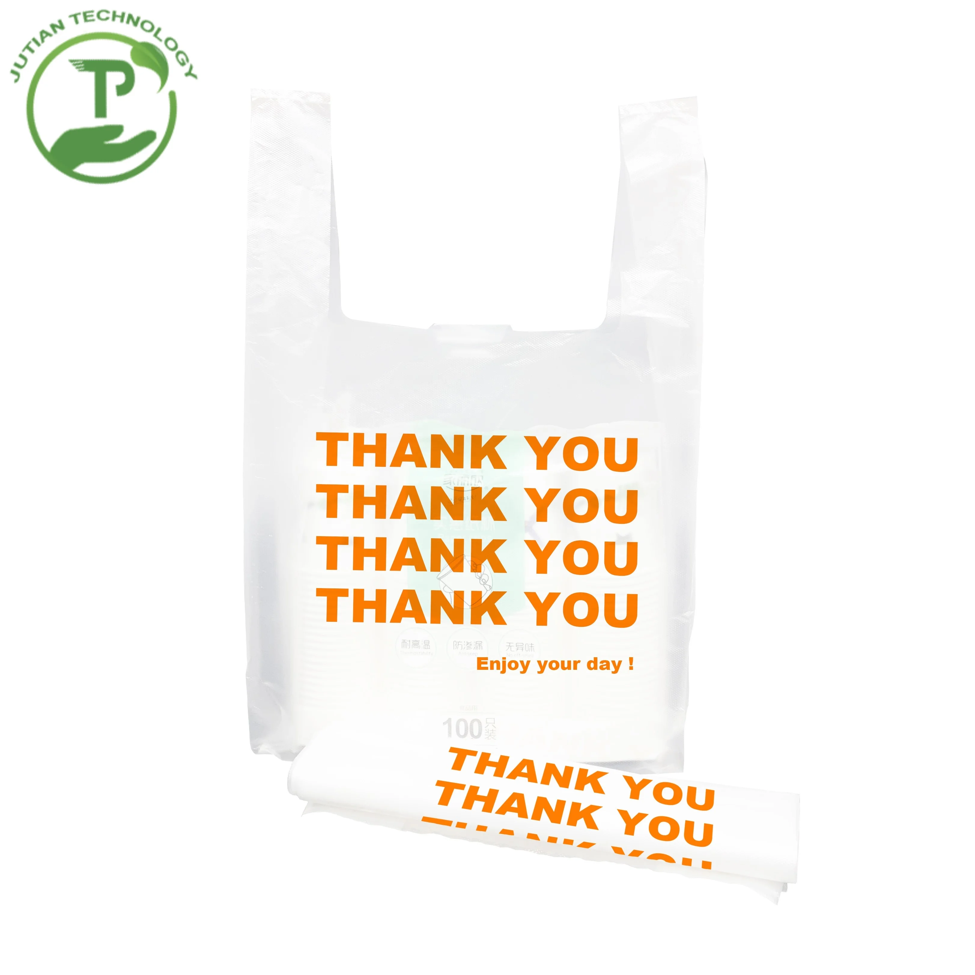 Clear thankyou plastic bag food takeaway bags for catering restaurant packaging
