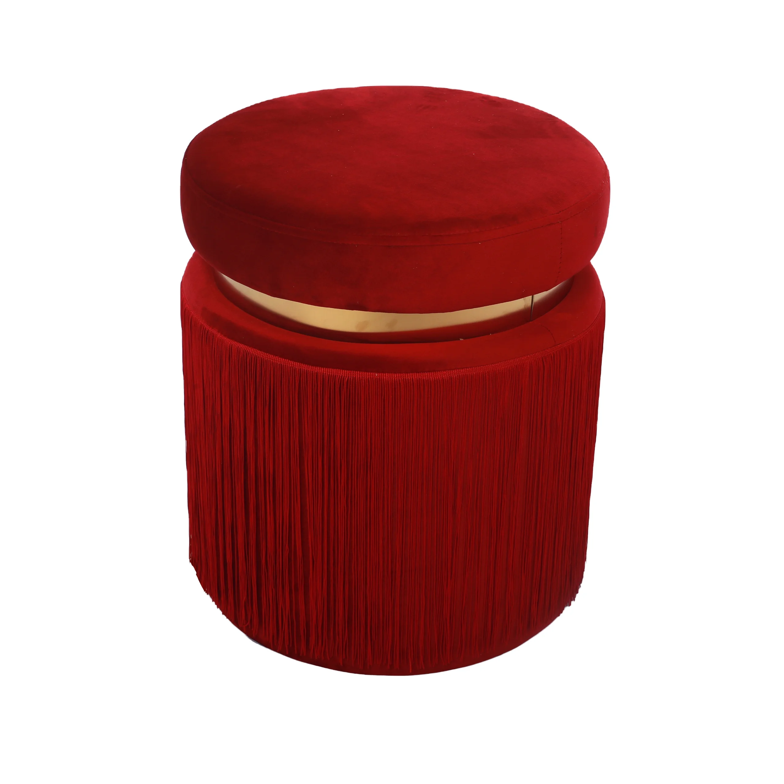 Laynsino tassel Round Ottoman stools fringe Red Velvet Fabric pouf ottoman