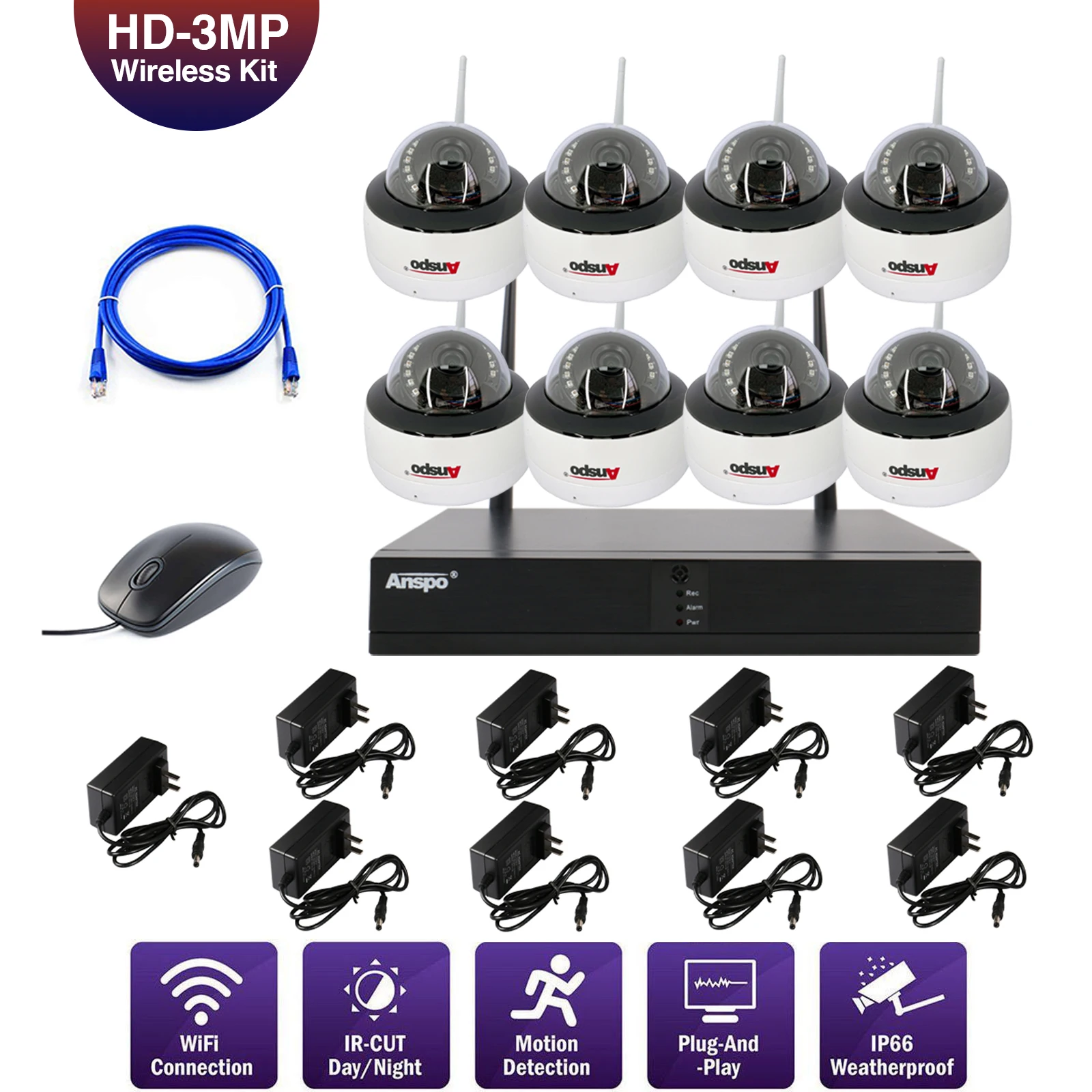 Wholesale CCTV Security Camera System 4CH 3MP HD Surveillance Wifi NVR Wireless dome Monitor infrared night vision Xmeye