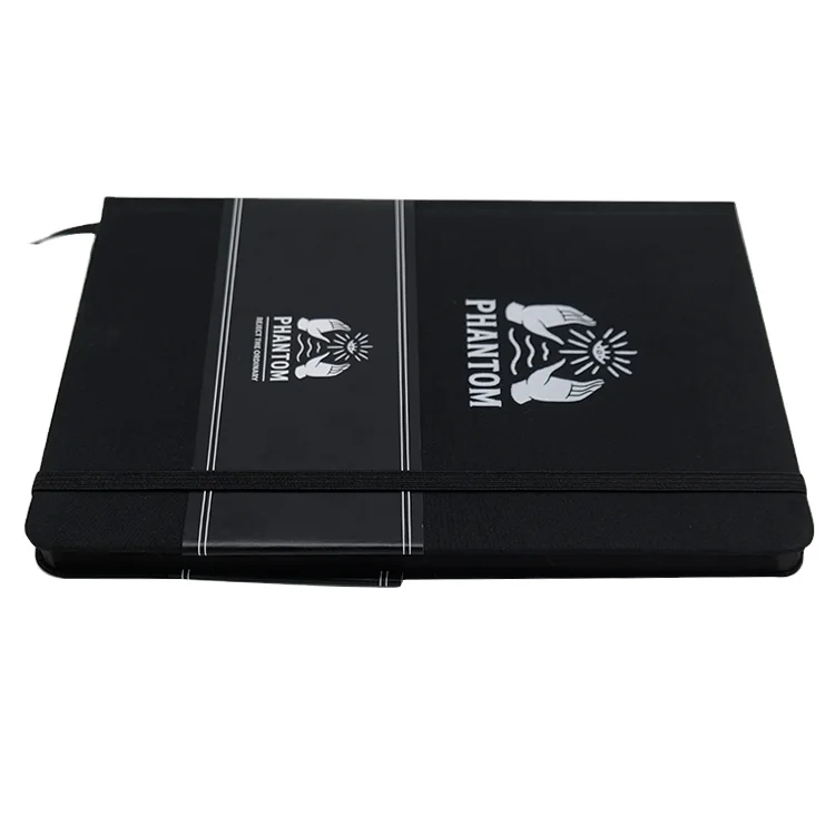 Customized Logo Stationary a5 Black Fabric Casebound Grid Agenda Notebook with Elastic Band