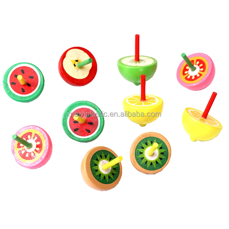  Multicolor Wood Spinning Tops Funny Novelty Fruit Design Gyro Toys Wooden