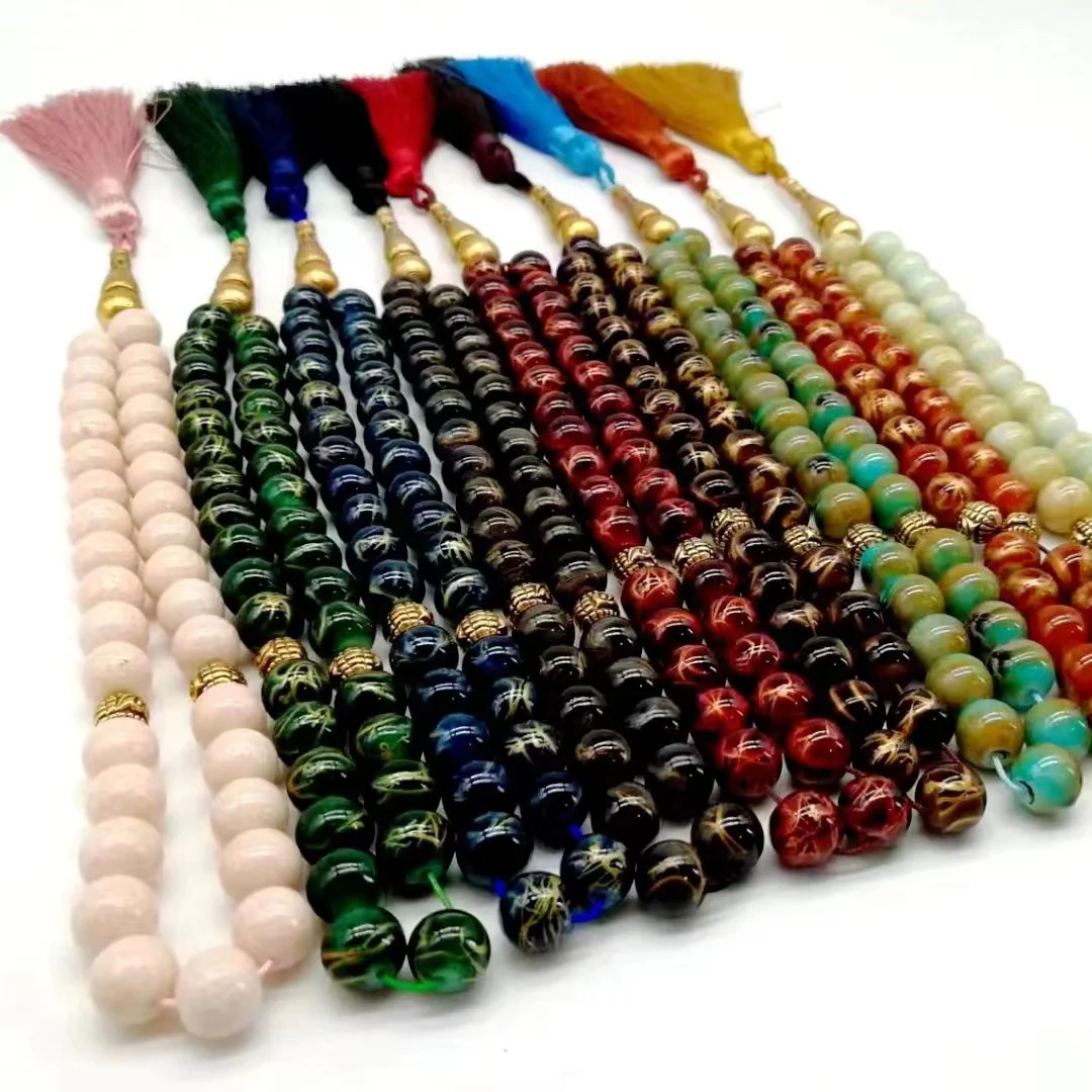 Muslim Prayer Beads Beads 33 10mm tassel colored flower beads handmade rosary bracelet Tasbih