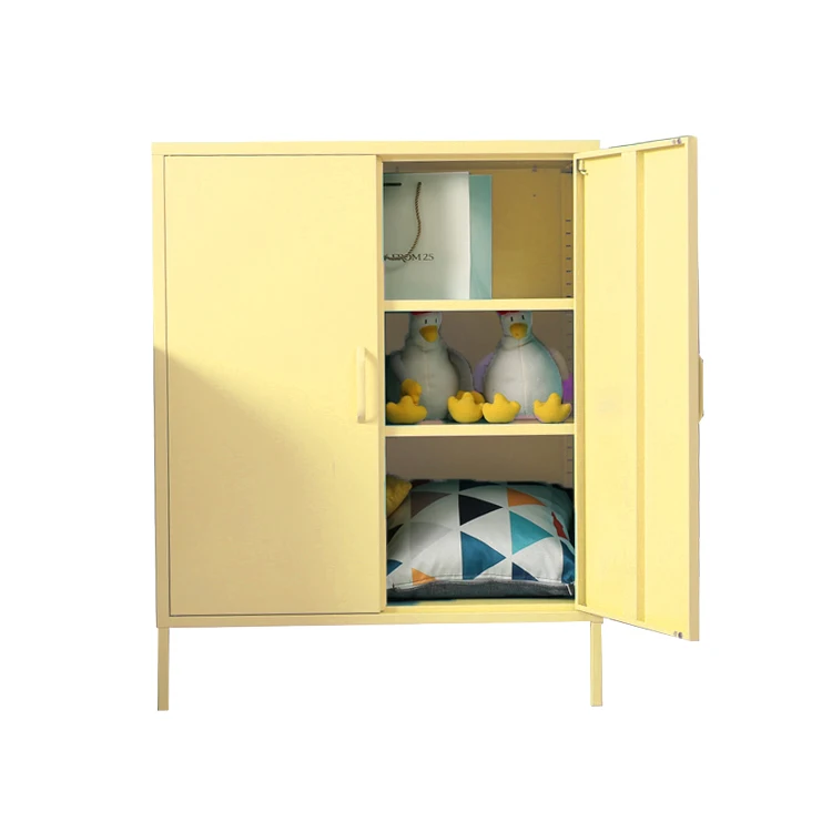 Light yellow metal living room office over desk mobile steel 2 doors storage file cabinet