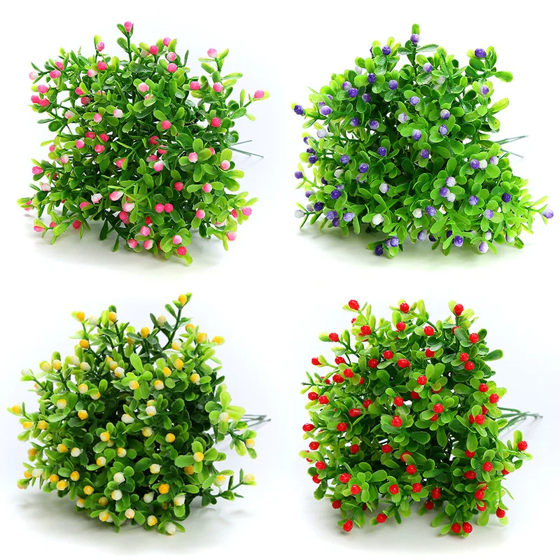 Wholesale artificial flowers green plant small potted flower arrangement wedding single mini plastic fake flower Milan granules