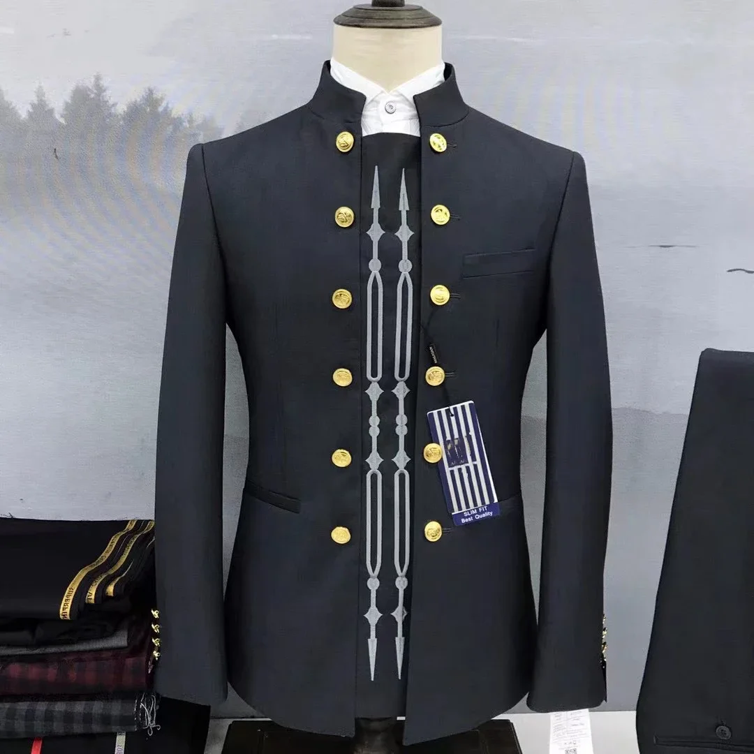 Ready to Ship White Embroidered Men Suits Fashion Wedding Business Party 2 Piece Suit Set for Men Tuxedo Suits