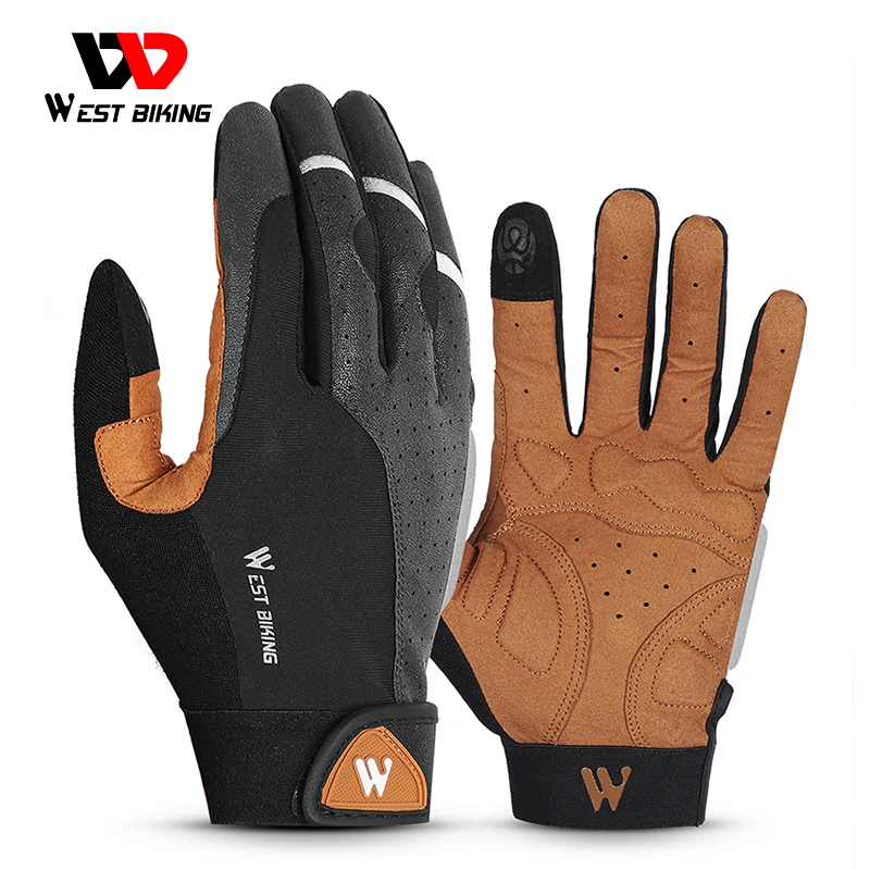 WEST BIKING Full Finger Touch Screen Breathable Cycling Gloves Non-slip MTB Mountain Road Bike Motorcycle Bicycle Riding Gloves
