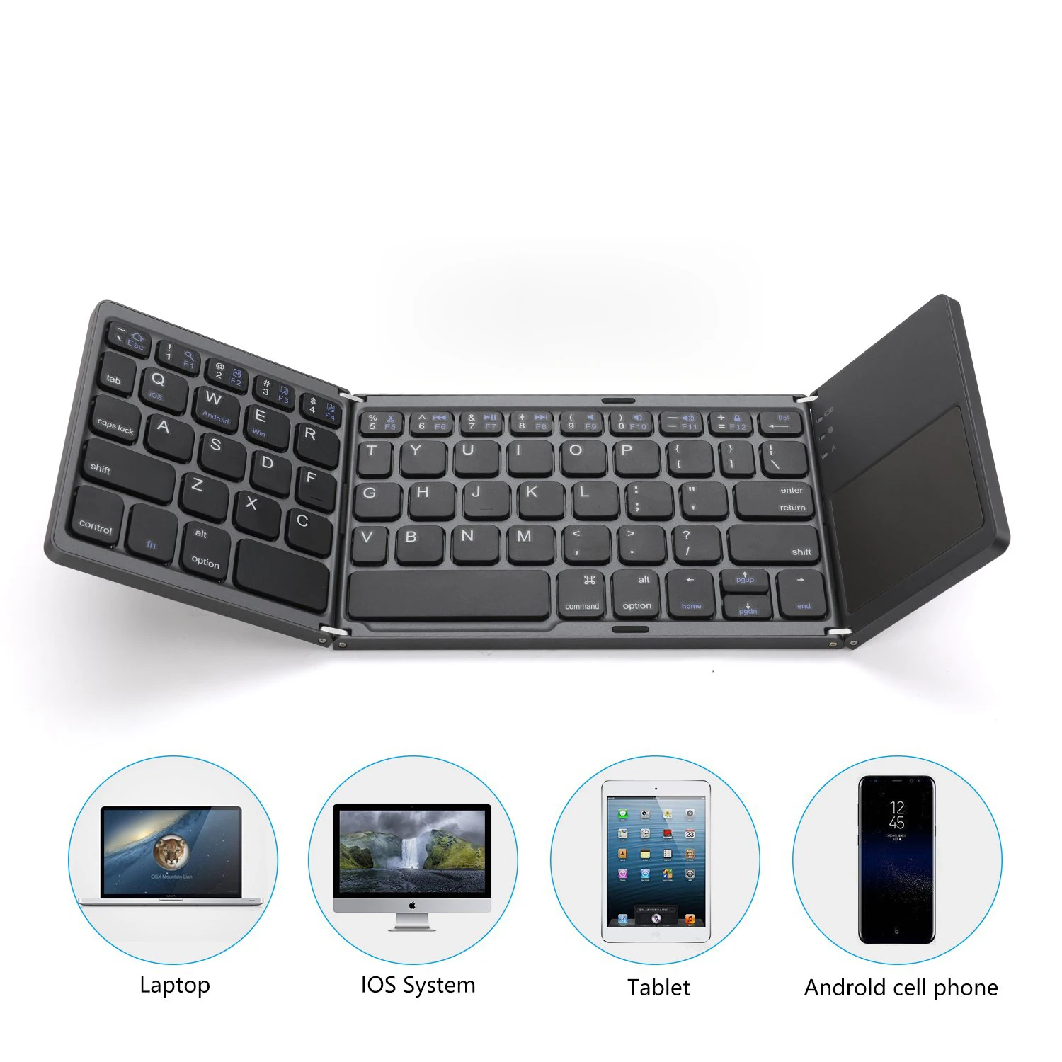Hot Sale Foldable Bluetooth Keyboard With Touchpad 78 Keys Mini 3-Fold And Mouse Touch Pad Wireless Keyboard for PC for Mobile