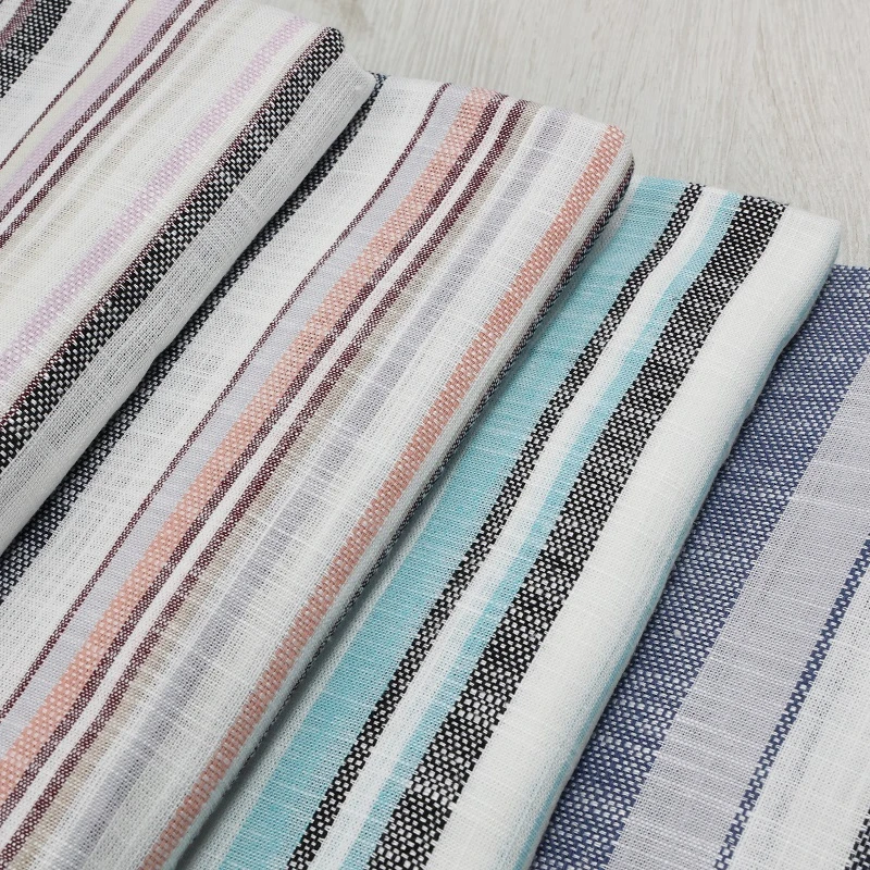 China Textile Yarn Dyed 20% Linen 80% Viscose Twill Rayon Striped Fabric for Women