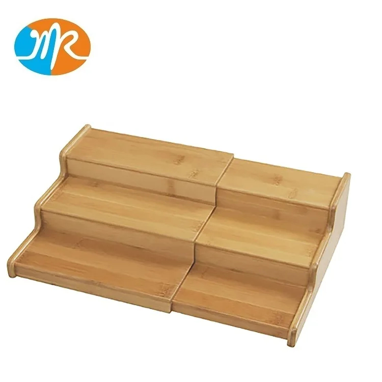 Bamboo 3-Tier Expandable Bamboo Spice Rack Step Shelf Cabinet Organizer