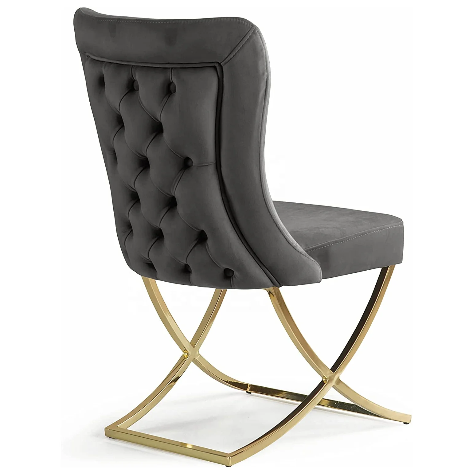 Modern Furniture Event Tables Love Oval Dining Table Stainless Steel Wedding Table Grey Dinning Chairs with Cross Gold Legs