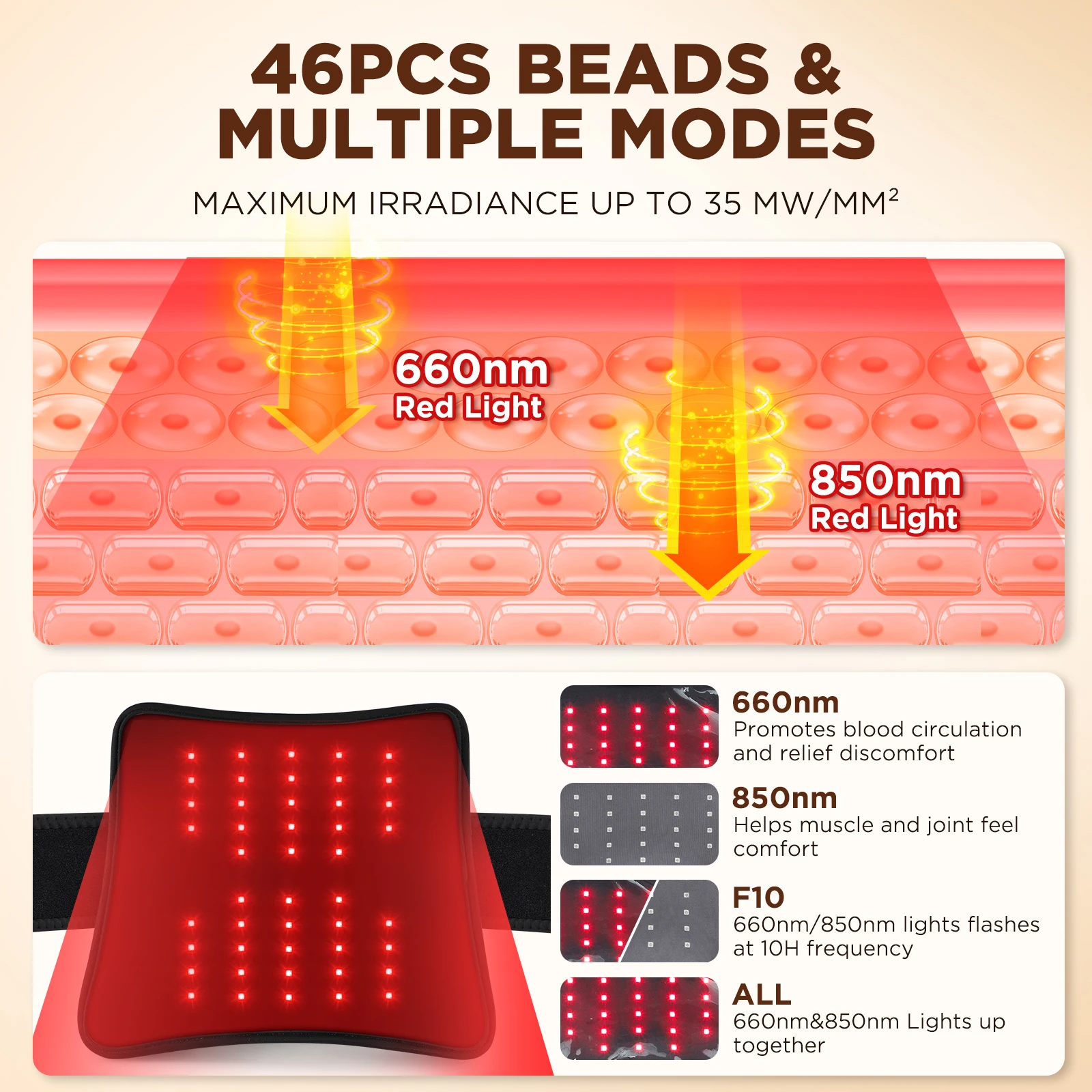 Pain Relief Wireless Infrared LED Light Vibration Arm Knee Belly Back Massage Pad Red Light Therapy Waist Massager