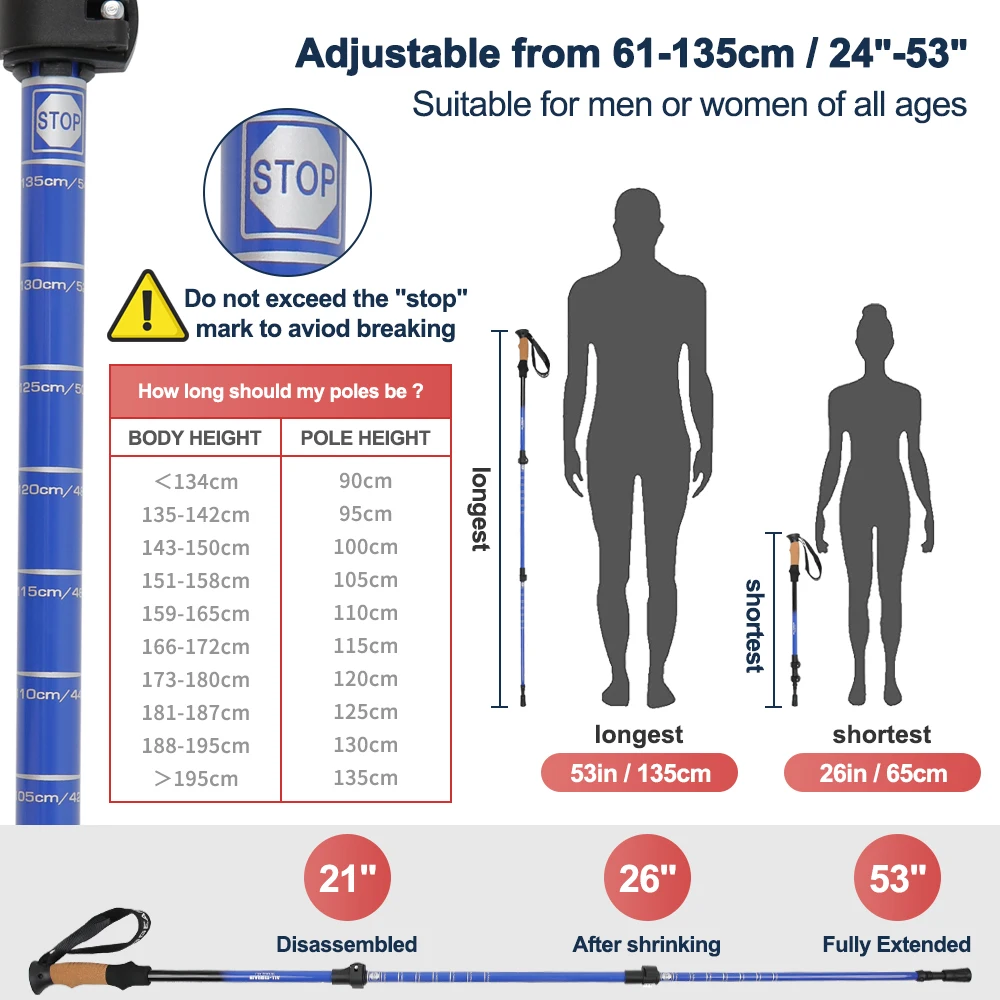 RTS Kinggear Outdoor Custom Logo 3-section Telescopic Trekking Hiking Pole Manufacturers Aluminum 7075 Walking Sticks Trekking Pole