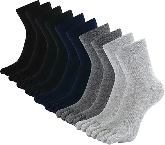Quick Drying Customization OEM Logo Thin Cool Black White Solid Casual Autumn and Winter Thick Pure Cotton Toe Socks Men Socks