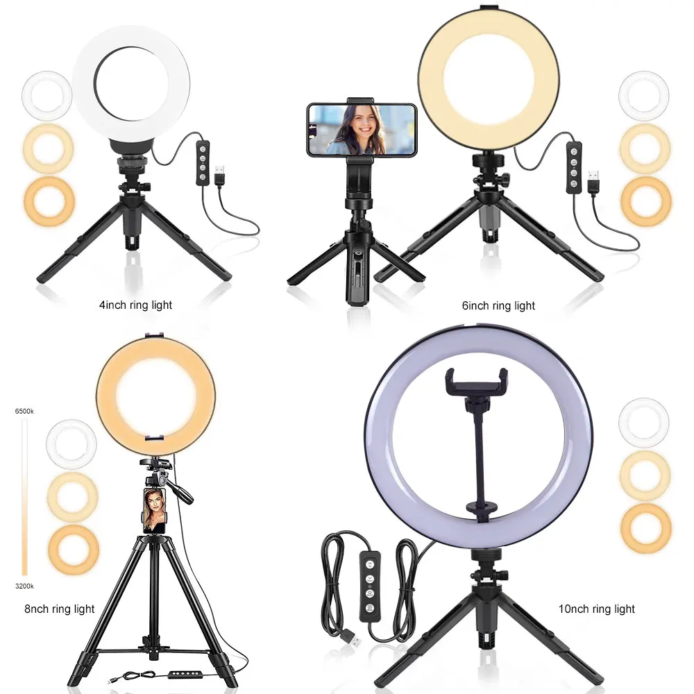Wholesale Factory Price Selfie Fill Light For TikTok YouTube Video 4 inch LED Ring Light With Tripod Stand