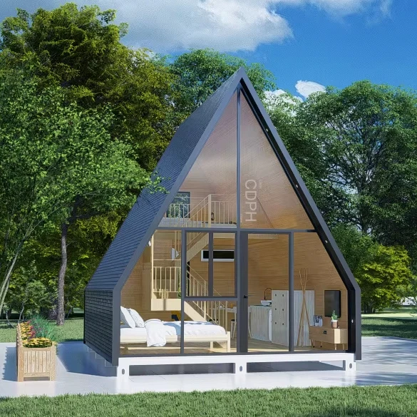 Low Cost Modern Modular flatpack Tiny Triangle Houses Kit A Frame Wooden Camper Hotel Home Resort container house