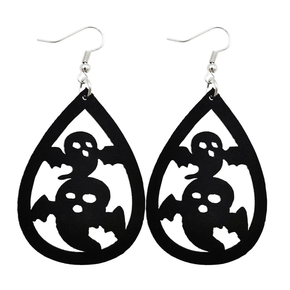 Wholesale New Halloween Leather Earrings Horror Ghost Spider Web Pumpkin Hollow Leather Earrings For Women