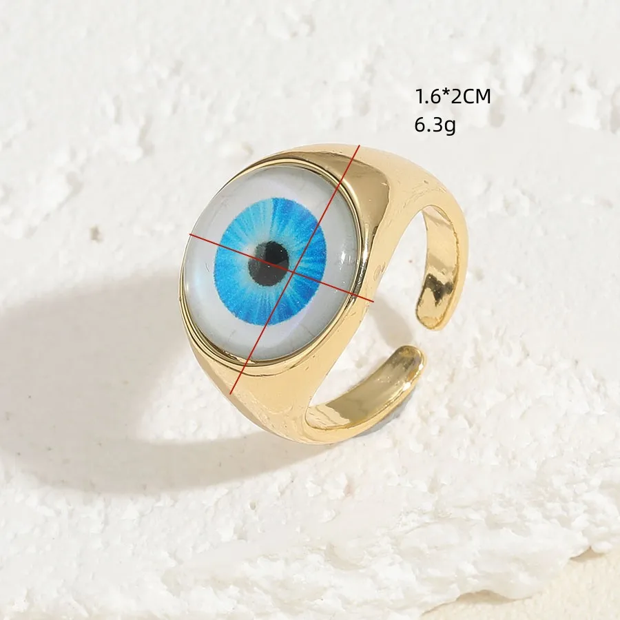 Wholesale 2024 Custom Trendy Neo Gothic Flat Top Enamel Cambered Inlay Demon Eye Finger Rings For Unisex Style