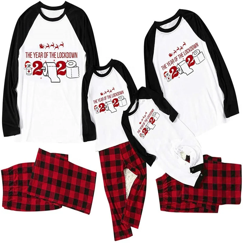 
TG45 full sleeve plaid print casual wear christmas sets kids christmas clothing christmas clothes 