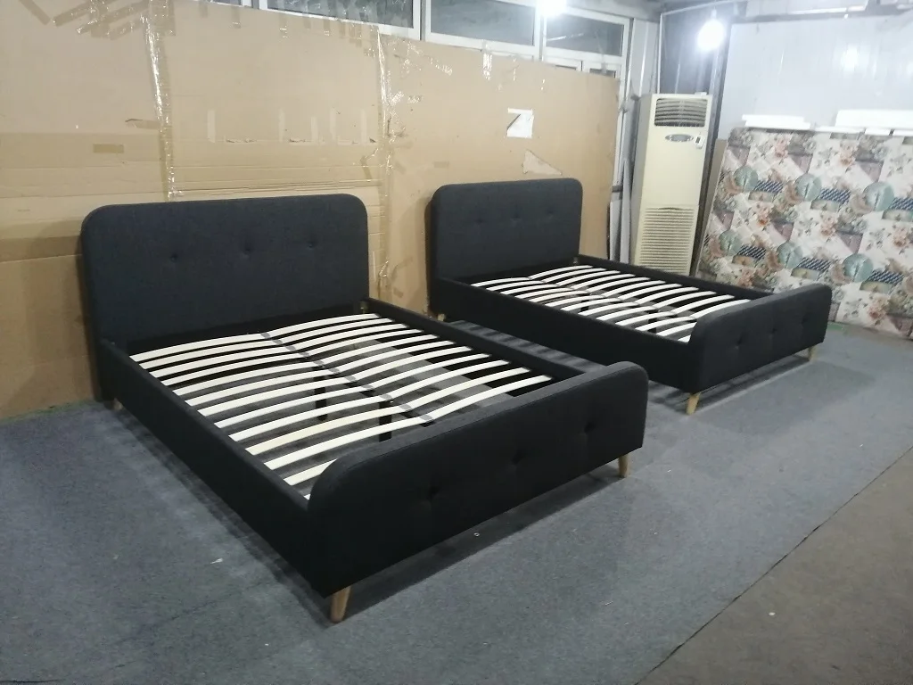 Most Popular Double Queen Size Velvet Upholstered Wing Bed with tufted Headboard