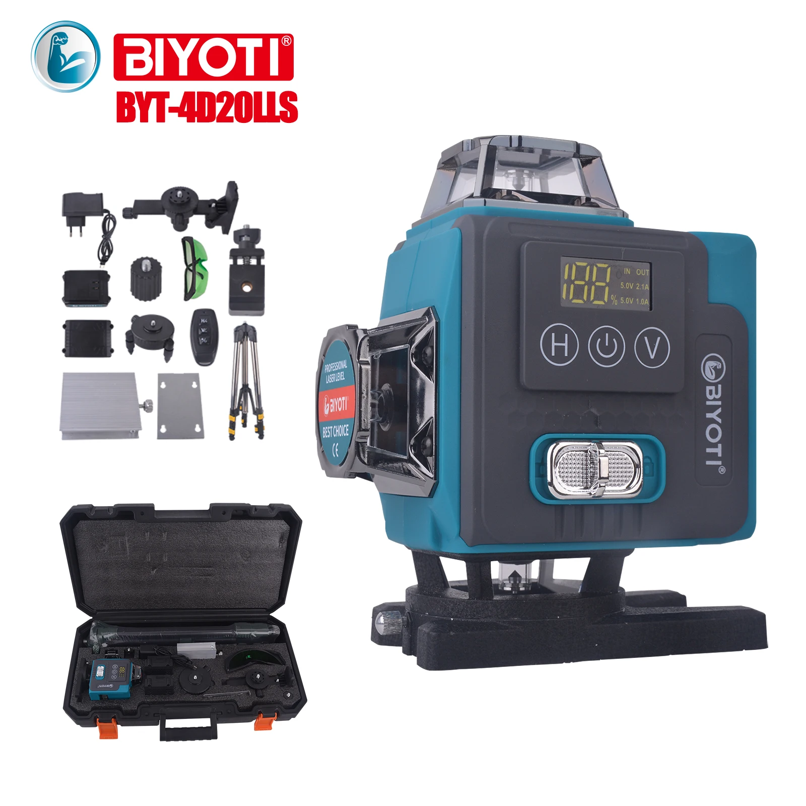 BIYOTI Laser Machine Green Beam 4D 16 Line Laser Level 360 Green Self-Leveling With 1.3m Tripod