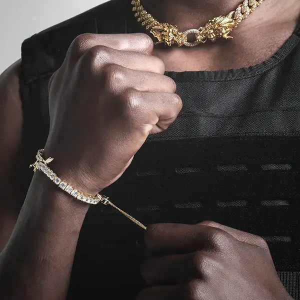 new hip hop design iced out bling 5A cubic zirconia tennis chain Chinese Dragon bracelet