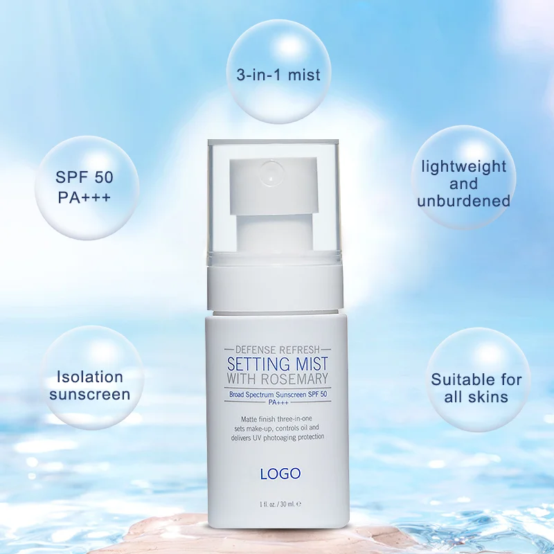 Оптовая продажа частная торговая марка SPF 50 Солнцезащитный спрей для макияжа всех типов