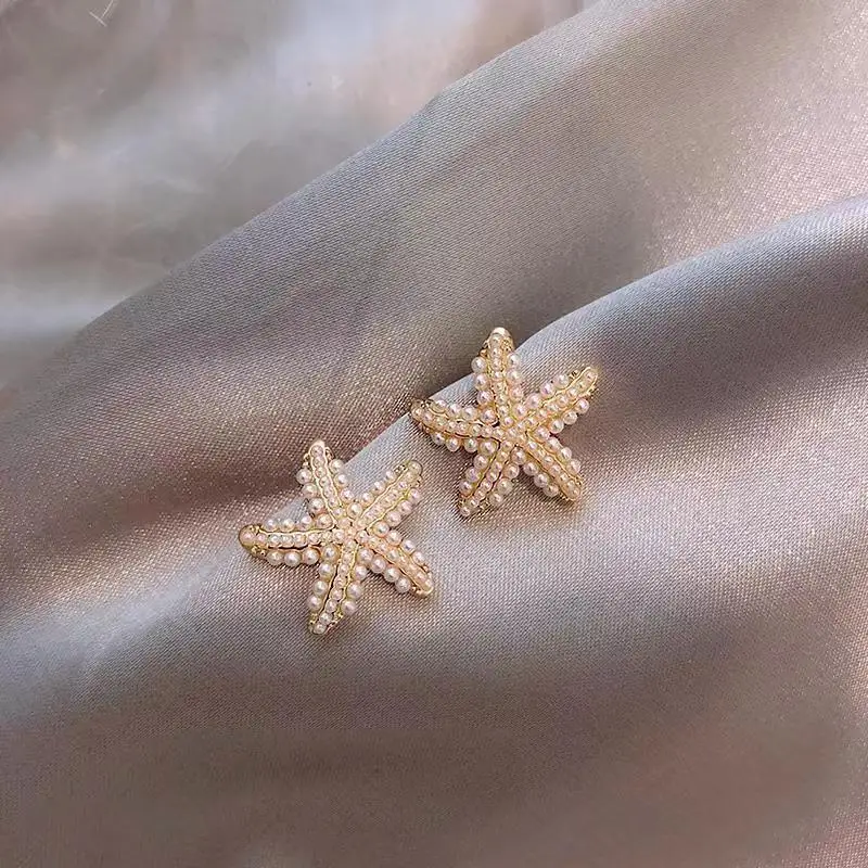 Simple pearl starfish ear stud Baroque French advanced sense ear stud