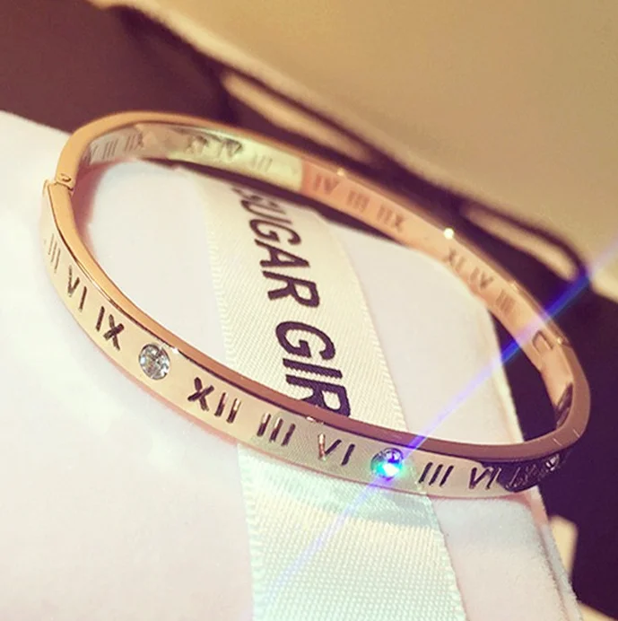 Hot sale fashion multi color rose gold plated stainless steel Rome digital women bangles