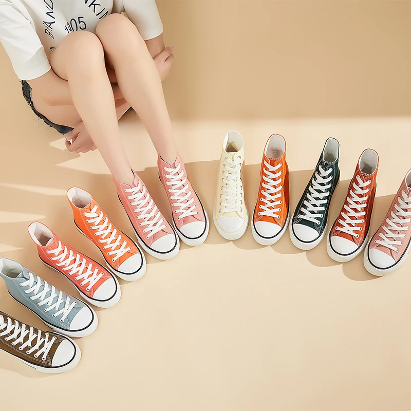 Wholesale Multicolor High Top Canvas Shoes Sneakers Women Customized Lace Up Casual Canvas Trendy Shoes