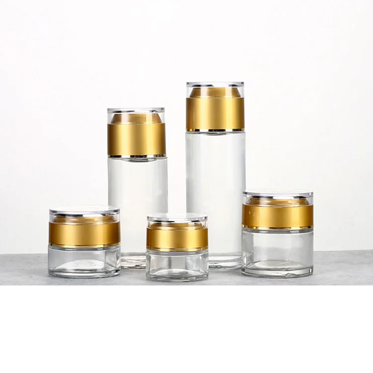 Luxury Skincare Packaging Empty Round 30ml 50ml 100ml Cream Cosmetic Glass Jar Toner Pump Lotion Bottle