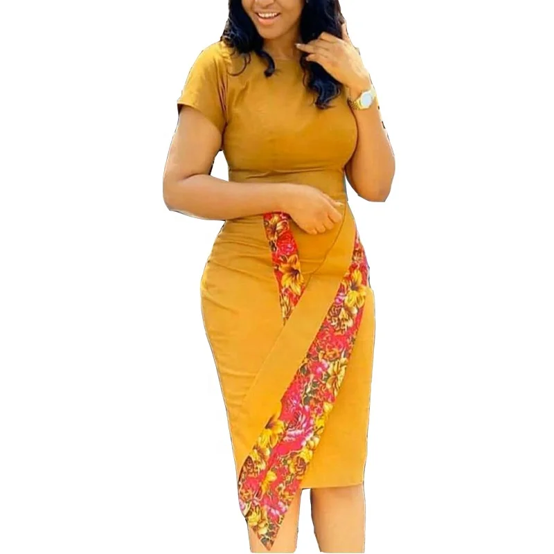 
2021 Cyalaa New OL commuter office crew neck short sleeve print irregular dress women summer 