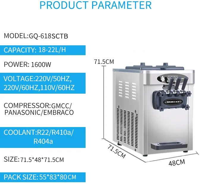 MK-618SCTB Miken commercial automatic stainless steel  flavors  mix Soft Serve  high quality i Ice Cream Machine with air pump