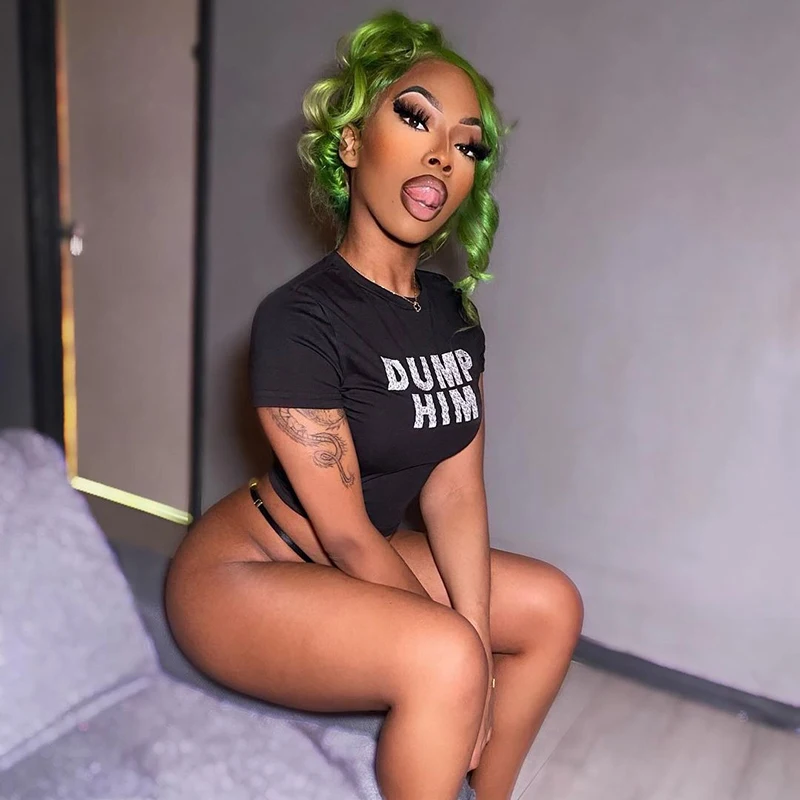 Bomblook E24TP041 2024 Summer Crew Neck Letter Dump Print T Shirt Crop Top Women Tees Ladies Casual Short Sleeve Baby Tees