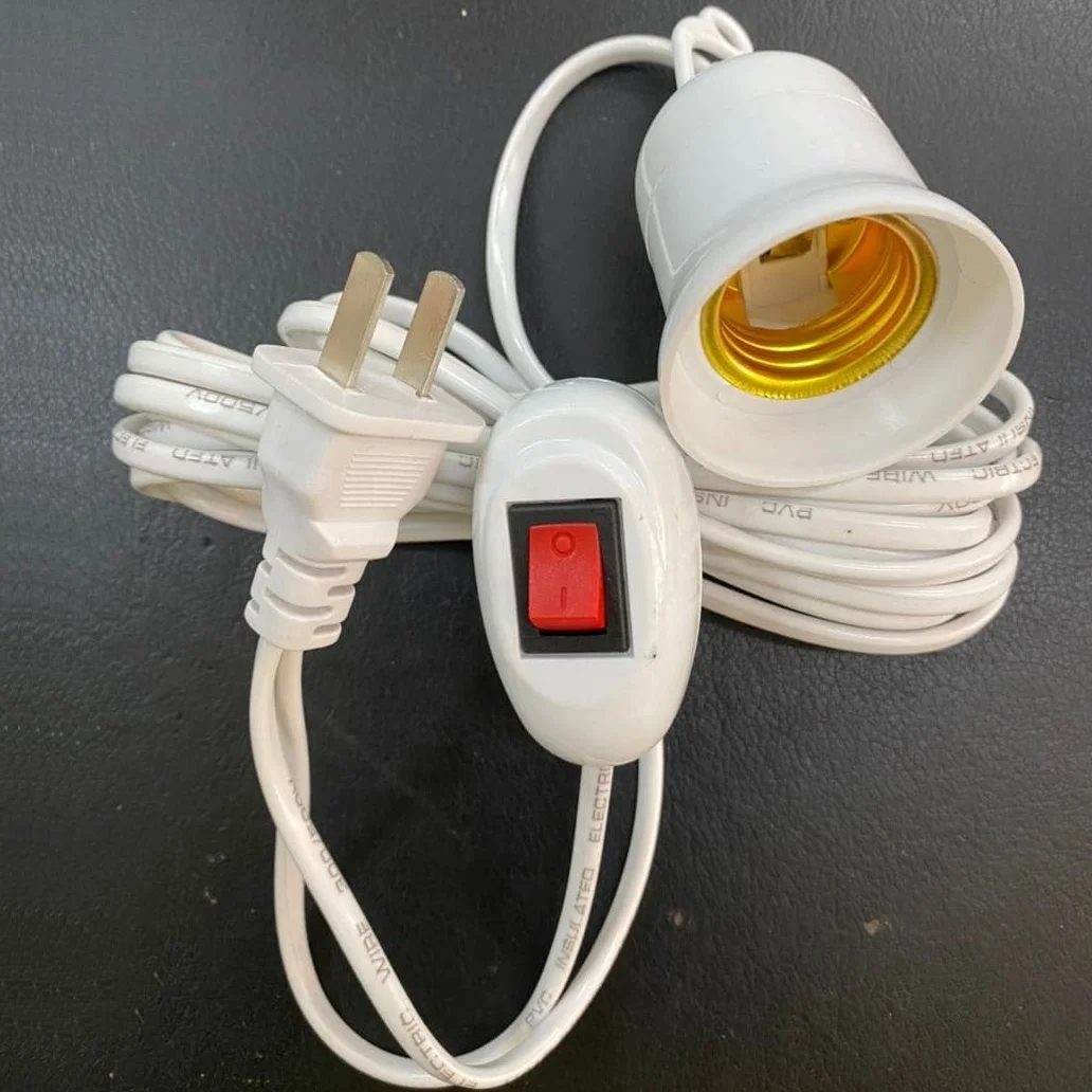 Grow light e27 lamp holder socket to EU US 2 pin plug adapter converter with 5meter power cord switch