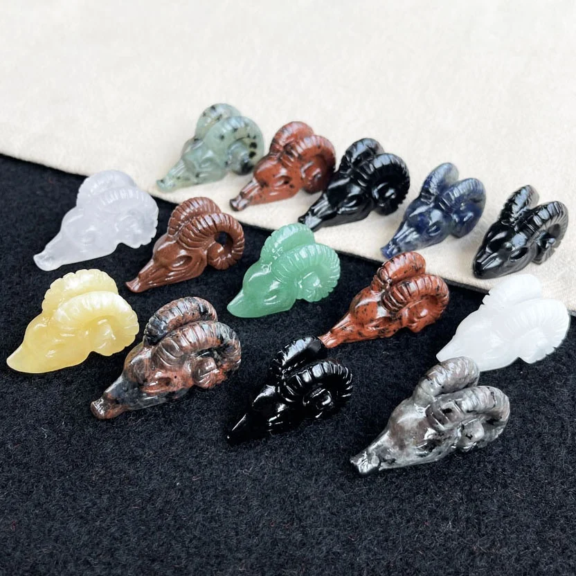 Wholesale Customized Hand Carved Healing Stones Quartz Crystal Sheep Horn Skulls