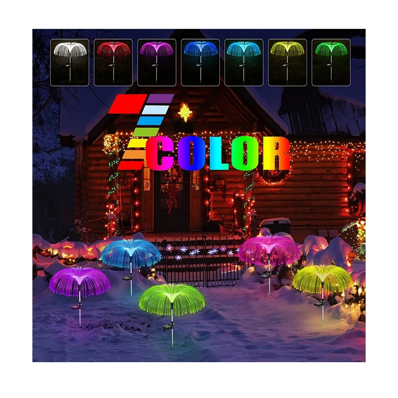 Timjay Outdoor Decoration Waterproof 7Colors Fiber Optic Jellyfish led Backyard Garden Light Lawn Decor Solar Light