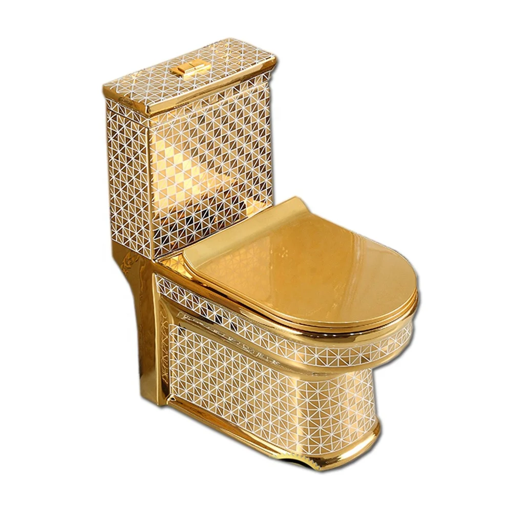 
Chinese wc equipment ceramic porcelain elegant design one piece gold color toilet 