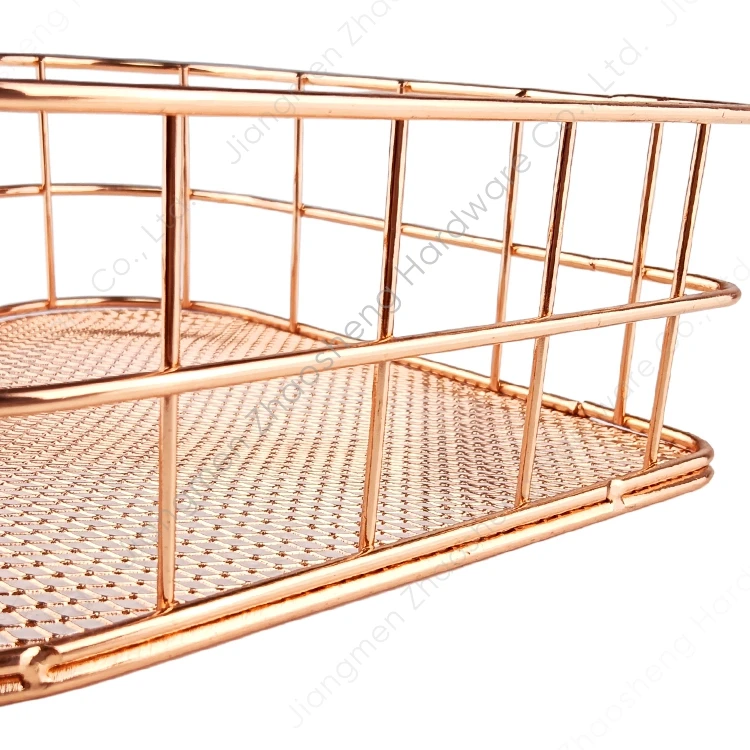 Heart-shaped Rose Gold Metal Wire Mesh Organizer Box Sundries Cosmetic Jewelry Desktop Storage Basket for Home Office