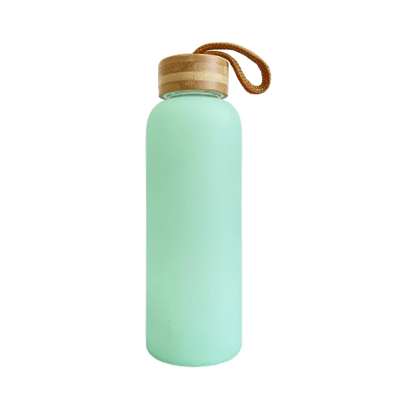 Sublimation Colored Frosted 20oz 750ml Glass Water Bottle With Bamboo Lid