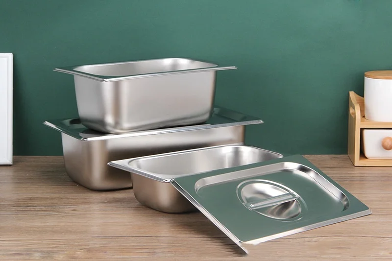 Commercial Stainless Steel GN Gastronorm Container Pan Jam Box kitchen storage tray with Cover for Milk Tea Shop Commercial Use