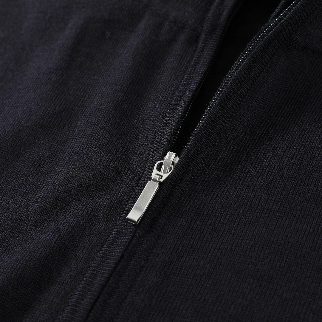 Custom 100% Merino Wool Black Mens Zipper Sweater Double Zip Up Knit Cardigan Sweater Knit Jacket For Man