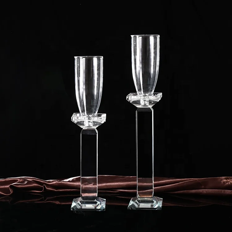 Mh-y094 Tall Pillar Clear Transparent Crystal Candle Holder Wedding Decoration Candle Glass Holder