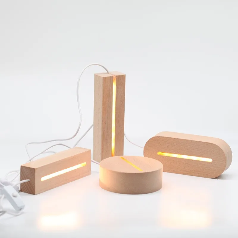 Горячая Распродажа теплый светильник USB деревянная основа для светодиодной 3D ночной круглый овальный деревянный светодиодный кабель переключатель